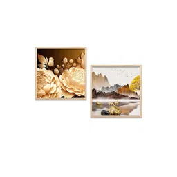 WALLLANE Brown Set Of 2 Piece Wood Abstract Wall Paintings-picture-30