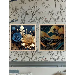 WALLLANE Brown Set of 2 Piece Wood Floral Wall Paintings-picture-11