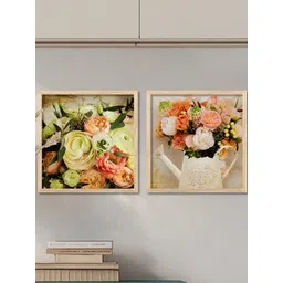 WALLLANE Brown Set of 2 Wood FloralWall Paintings image 2