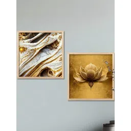 WALLLANE Brown Set of 2 Wooden Abstract Wall Art With Frame Wall Paintings-picture-20