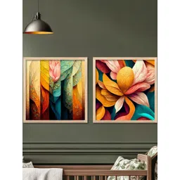 WALLLANE Brown Set of 2 Wooden Floral Wall Art With Frame Wall Paintings-picture-31