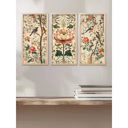 WALLLANE Cream-Coloured & Green 3 Pieces Floral and Botanical Wooden Wall Paintings-picture-39