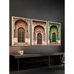 WALLLANE Grey & Green 3 Pieces Architecture Wooden Wall Art-picture-42