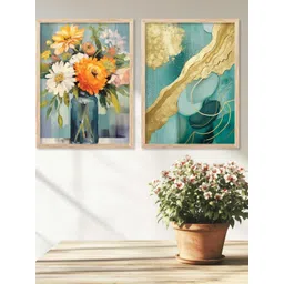 WALLLANE Multicoloured 2 Pieces Wood Floral and Botanical Wall Paintings-picture-38