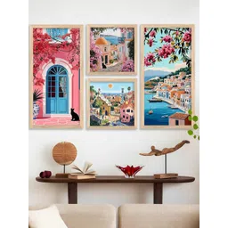 WALLLANE Multicoloured 4 Piece Wood Abstract Wall Paintings-picture-14