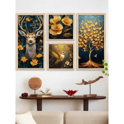 WALLLANE Multicoloured 4 Pieces Wood Floral and Botanical Wall Paintings-picture-20