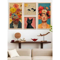 WALLLANE Multicoloured Modern 4 Piece Wood Abstract Wall Paintings-picture-17