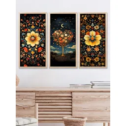 WALLLANE Navy Blue & Yellow Floral and Botanical Traditional Wooden Wall Art-picture-15