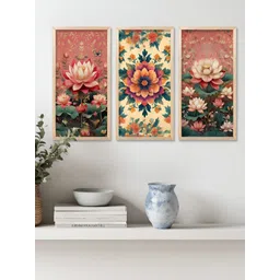 WALLLANE Rose & Green 3 Pieces Floral and Botanical Traditional Printed Wooden Wall Art-picture-27