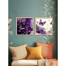 WALLLANE Set of 2 Wooden Purple Butterfly Wall Paintings-picture-15