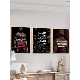 WALLLANE Set Of 3 Black Wood Bodybuilding Motivational Art Framed Wall Photographs-picture-27