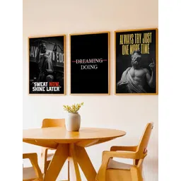 WALLLANE Set of 3 Red & Multicoloured Wood Bodybuilding Motivational Art Framed Poster-picture-19