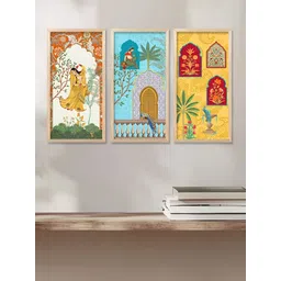 WALLLANE Yellow & Red 3 Pieces Floral and Botanical Traditional Printed Wooden Wall Art-picture-25