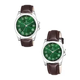 Walrus Brass Dial & Brown Straps Analogue His and Her Watches WWTP-OPUS-V-040907 image 1