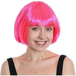 Wanna Party Pink Bob With Bangs - Short Blunt Cut Lavender Straight Hair Wig for Women - Halloween Cosplay Party-picture-15