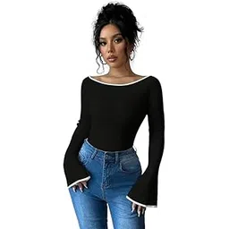 wanquila Flared Sleeves Boat Neck Top for Women | Stretchable Cotton Blend Fabric | Lightweight All Season Wear | Comfortable Fit for Pre Winter and Summer | Stylish Casual Top for Women|-picture-39
