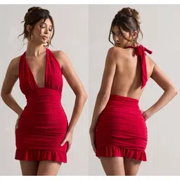 wanquila Women Bodycon Red Above Knee/Mid Thigh Length Dress-picture-23