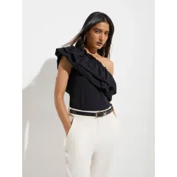 Wardrobe by Westside Black Ruffle One-Shoulder Cotton-Blend Top-picture-30