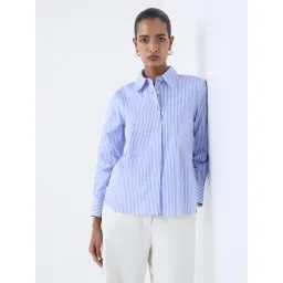Wardrobe by Westside Blue Striped Cotton Shirt-picture-19