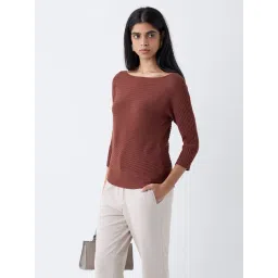 Wardrobe by Westside Brown Self-Striped Top-picture-24