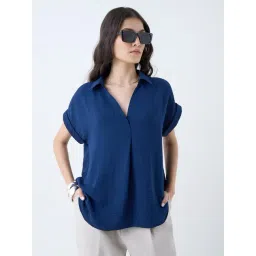 Wardrobe by Westside Indigo Crinkle-Textured Top-picture-19