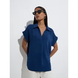 Wardrobe by Westside Navy Crinkle-Textured Top-picture-33