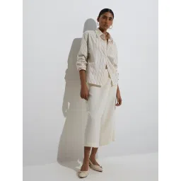 Wardrobe by Westside Off-White Striped Cotton Shirt image 3