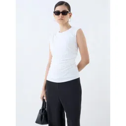 Wardrobe by Westside White Solid Ruched Top-picture-42