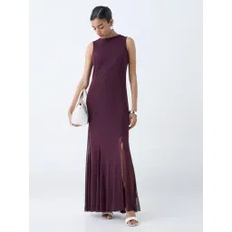 Wardrobe by Westside Wine Mesh Detailed Fishtail Dress-picture-17