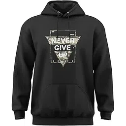 warriorworld Men’s 100% Cotton Hoodie for Winter | Soft Fabric with Camo Printed “Never Give Up” Graphic | Warm Stylish Regular Fit Hooded Sweatshirt-picture-17