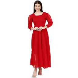 Warsian Puff Sleeve Applique Georgette Fit & Flare Maxi Dress-picture-15