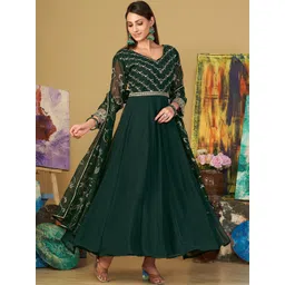 Warthy Ent Embroidered Semi-Stitched Anarkali Dress Material-picture-40