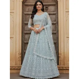 Warthy Ent Embroidered Thread Work Semi-Stitched Lehenga & Blouse With Dupatta-picture-42