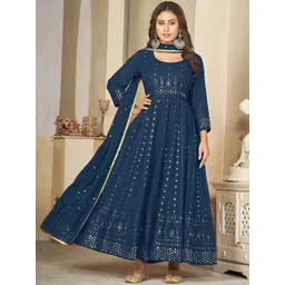 Warthy Ent Ethnic Motifs Embroidered Sequinned Semi-Stitched Dress Material-picture-32