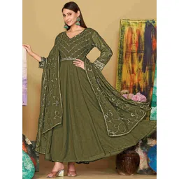 Warthy Ent Ethnic Motifs Embroidered Sequinned Semi-Stitched Dress Material-picture-20