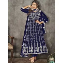 Warthy Ent Floral Embroidered Net Semi-Stitched Dress Material-picture-22