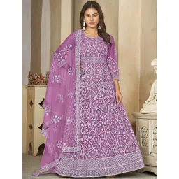 Warthy Ent Floral Embroidered Net Semi-Stitched Dress Material-picture-23
