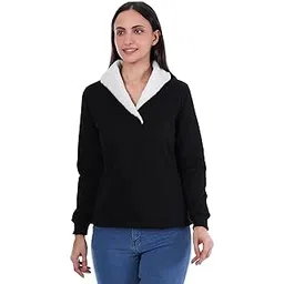 warums soul Women’s Plain Cotton Fleece Full Sleeve V-Neck Sweatshirt with Fur on Neck | Winter Wear | Warm & Comfortable Casual Top-picture-21