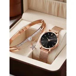 WATCHSTAR Women Dial & Stainless Steel Bracelet Style Straps Analogue Watch Heavy rizly Blk&star BraceletW-picture-33