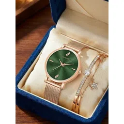WATCHSTAR Women Dial & Stainless Steel Bracelet Style Straps Analogue Watch Heavy rizly Green&star-picture-34