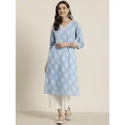 Wawlooks Ethnic Motifs Printed V-Neck Straight Kurta-picture-14