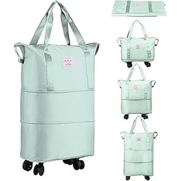 wazdorf Travel Duffle Bag with Wheels- Foldable, Expandable, Extendable Trolley with 4 Detachable 360° Wheel, Waterproof Luggage for Men & Women, Convertible Carry-On with Strap & Carry Option (Green)-picture-30