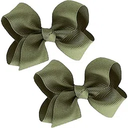 WD2U Set of 2 Olive Green Crocodile Hair Bows, 3" x 2"-picture-36