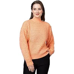 wear lusso Wear lussp Women Pullover Sweater Relaxed Fit for Winter | Full Sleeve 100% Wool Latest Stylish Crafted with Comfort (X-Large, Orange)-picture-22