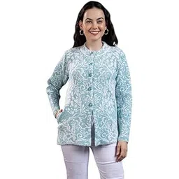 wear lusso Women Woolen Round Neck Self Design Cardigan | Heavy Hair Fabric Winter Wear | Pure Wool Long Cotty Fully Warm Cardigan Sweater-picture-35