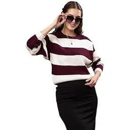 wear lusso Women’s 100% Wool Color Block Stripe Full Sleeve Round Neck Pullover Sweater | Winter Season Fashion-picture-20