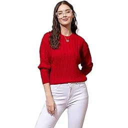 wear lusso Women’s Full Sleeves Round Neck Cable Design Pullover Sweater | Pure Woolen Winter Wear-picture-34