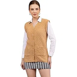 wear lusso Women’s Woolen Sleeveless Cardigan | Stylish Button-Down Knit Sweater Vest with Pockets | Winter Layering Outfit for Girls & Ladies-picture-15