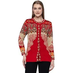 wear lusso Women's Woolen Wool Fullsleeve Winter Wear Self Design, Floral Printed Buttoned Cardigan Sweater-picture-29