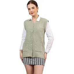 wear lusso Women’s Woolen Sleeveless Cardigan | Stylish Button-Down Knit Sweater Vest with Pockets | Winter Layering Outfit for Girls & Ladies image 1